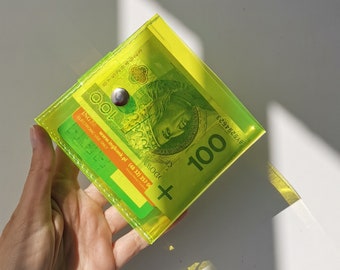 Neon Yellow Vinyl Wallet Kpop Style Transparent Jelly Wallet UV Reactive Minimalist Vegan Card Holder Cashier Wallet Cute Y2K