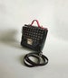 Black unique bag, grommets and eyelets, punk style, industrial fashion, handmade stylish medium satchel, glossy messenger, jelly handbag 