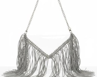 Clutch Bag Fringe Purse Clear PVC Transparent Boho Statement Handbag Festival Style Made in EU
