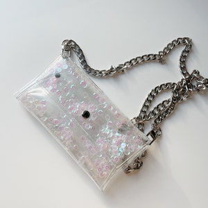 Glitzer Handytasche, Transparente Vinyl Handtasche mit schimmernden Pailletten, Chic rave, minimalistisch, leicht zu reinigen, vegan Kleine Tasche, handgemacht