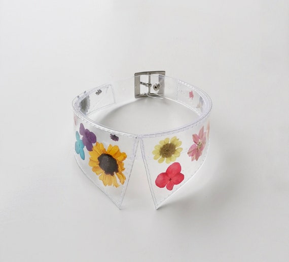 Dried Flower Vinyl Choker Futuristic Fairycore Cyber Collar Clear Floral Pastel Goth Necklace Y2K Rave Accessory Unique Gift Premium