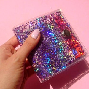 Purple Holographic Cute Wallet Iridescent Glitter Mermaid Vinyl Business Card Gift ID Credit Card Cashier 90s Kid Sparkly Amethyst Inspired