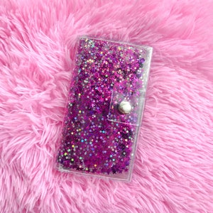 Cartera rosa con purpurina, monedero mediano y bonito, monedero transparente, regalo kawaii, carteras hechas a mano, rosa y negro, veganas y brillantes, estilo grunge. imagen 1