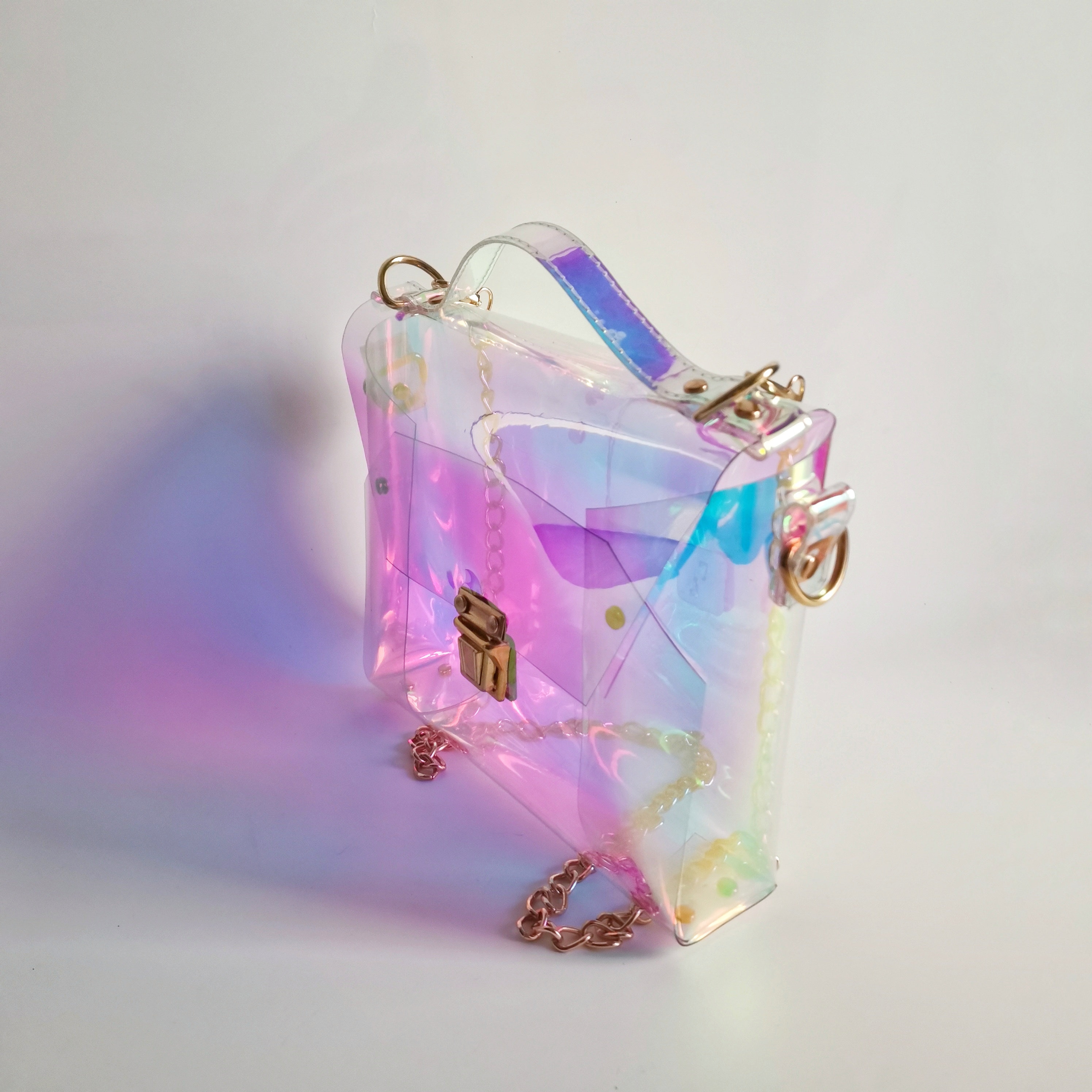 Bags, Holographic Handbag Geometric Irredescent Color Changing Bag 9 X 13