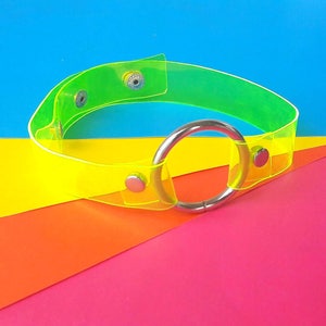 Clear Neon Yellow Choker UV Reactive Cyber Rave Collar Lollita Goth Vegan O Ring Necklace 90s Style Festival Fluorescent Party Gear
