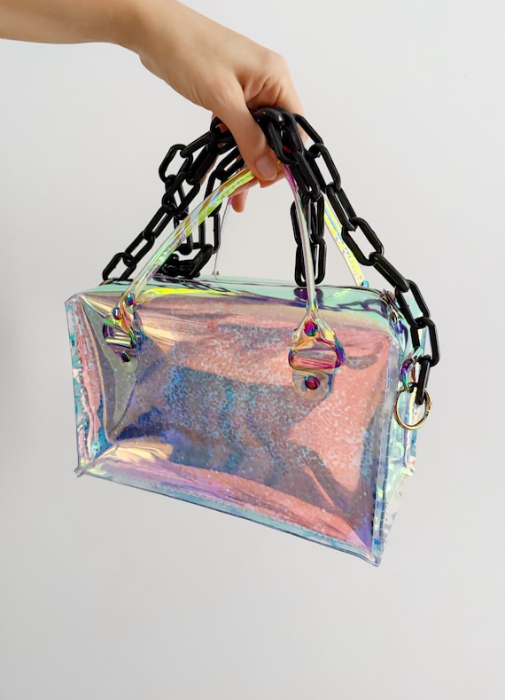Holographic Rave Boxy Bag Shifting Glitter Rainbow Hardware