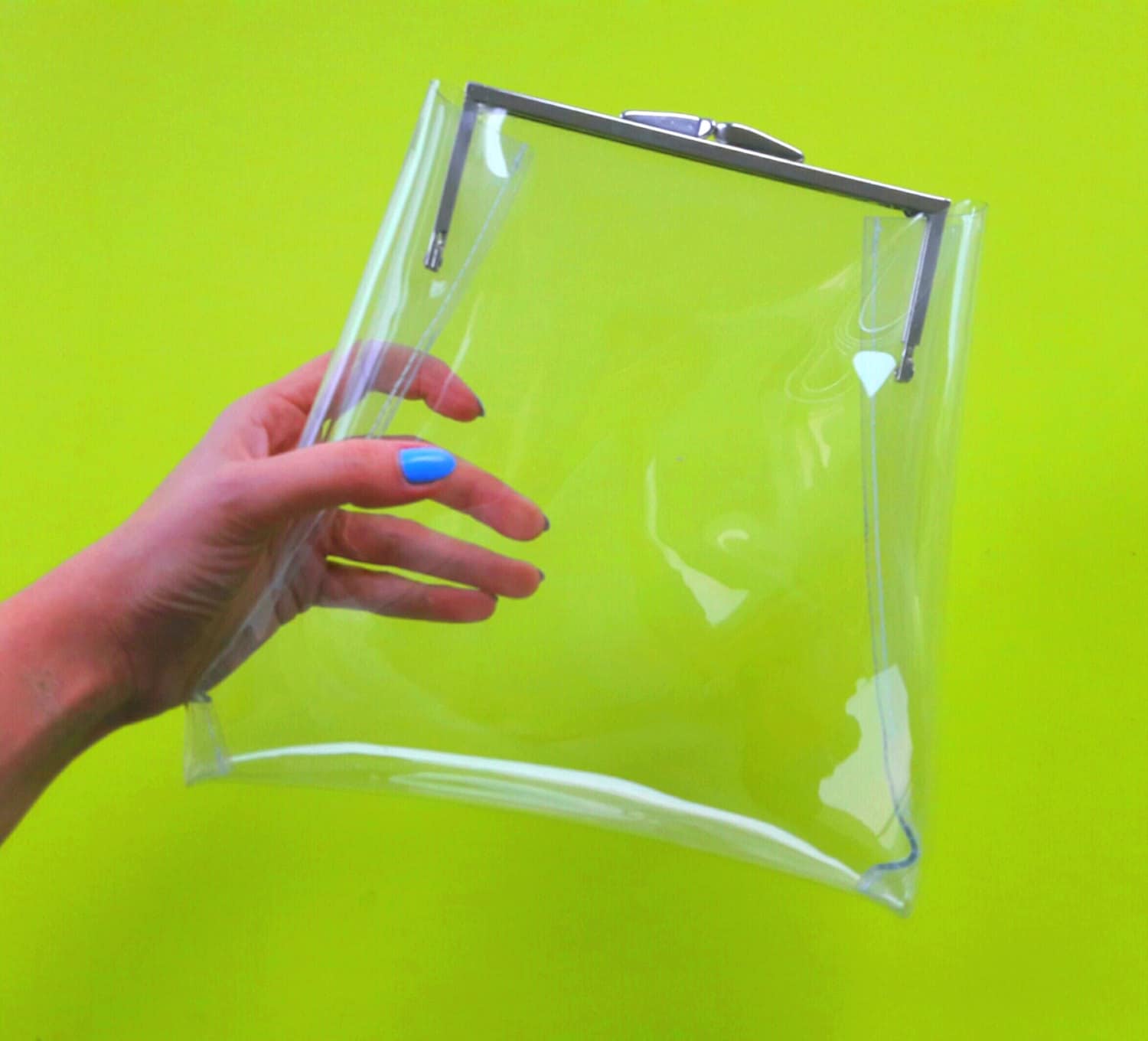 Kiss Lock Handbag Clear PVC Transparent Purse Vintage Frame Bag
