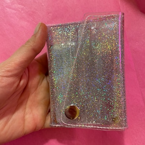 Billetera con purpurina, bolsillo de vinilo gelatinoso, fácil de desinfectar, purpurina holográfica, pinzas para billetes compactas, bolsa transparente, billetera de viaje, tarjetero