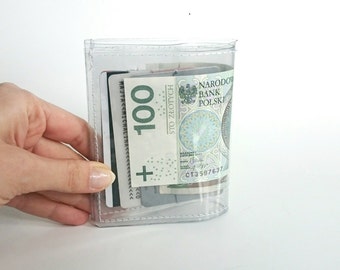 Clear Cardholder Wallet Transparent Vinyl Minimalist Slim Bifold Wallet Vegan ID Holder Business Card Case Gift for Him Her