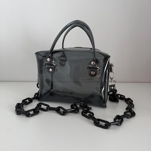 Bolso de hombro cuadrado, mini bolso estructurado, estilo Y2K, transparente, humo, negro, vinilo, bolso para festivales y fiestas rave, opción de color personalizado.