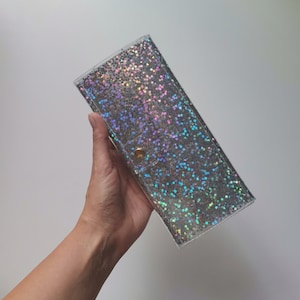 Clear long wallet, holographic silver stars, jelly coin purse, nostalgic fashion, 90s toys, alt fashion, j fashion, kpop outfit, festival