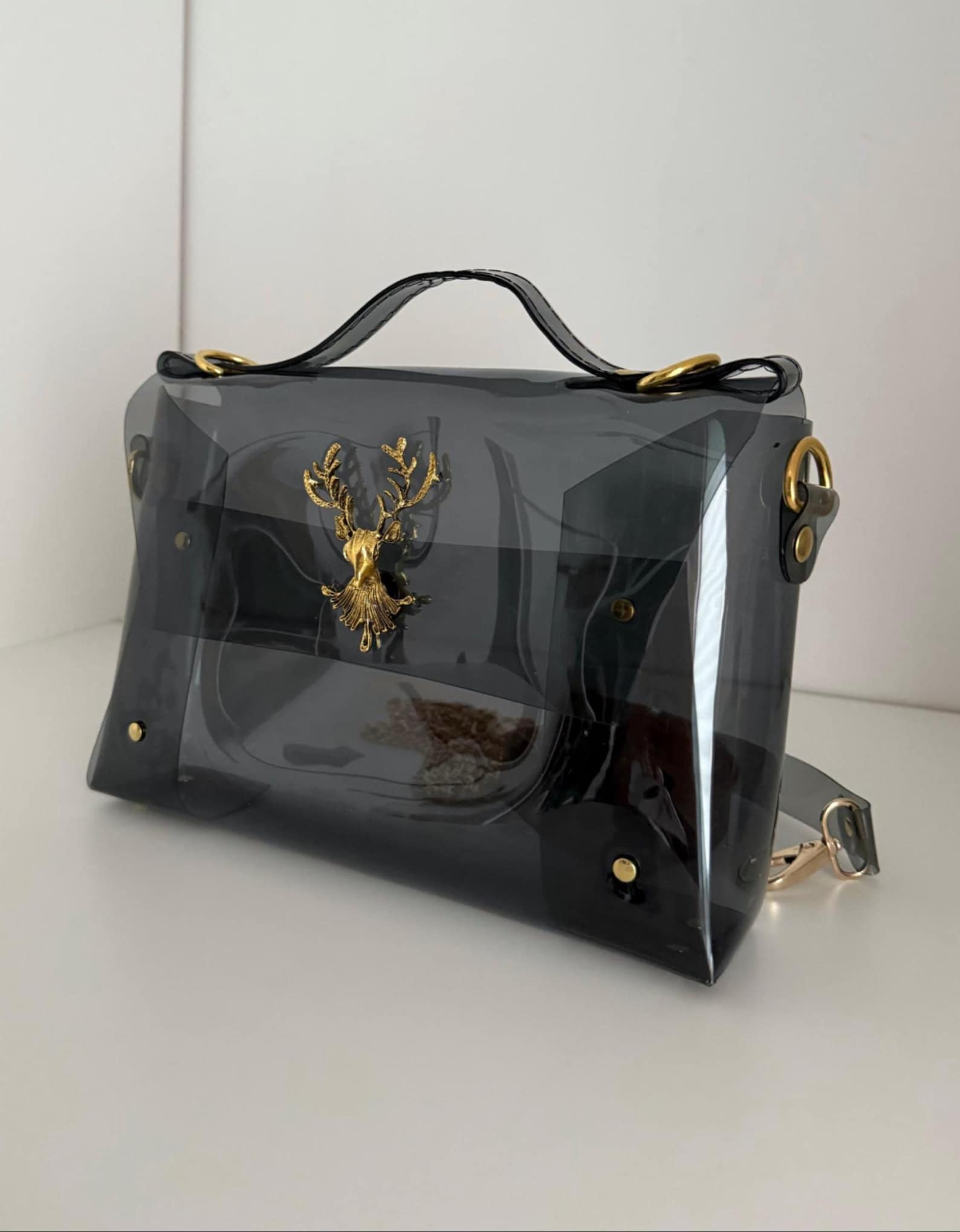 Black Transparent Vinyl Briefcase Bag Smoked Clear Crossbody Purse ...