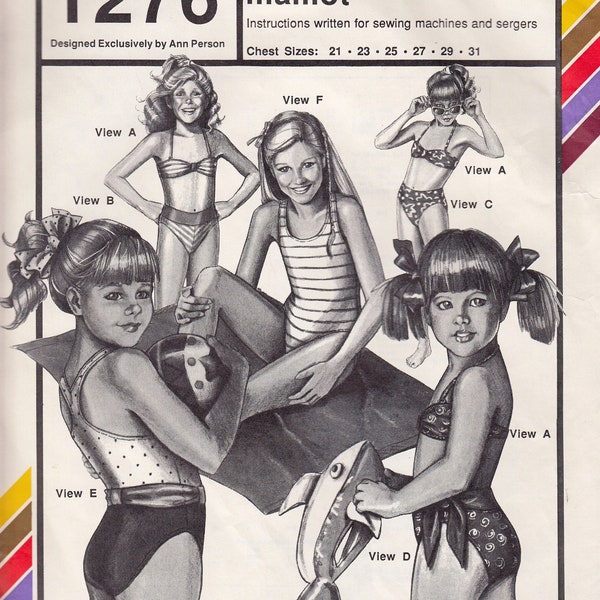 Uncut Stretch & Sew 1276 Girls Bikini Maillot Sewing Pattern ~ Bikini Sewing Pattern ~ Bikini Sewing Pattern, Vintage Girls Swimsuit Pattern