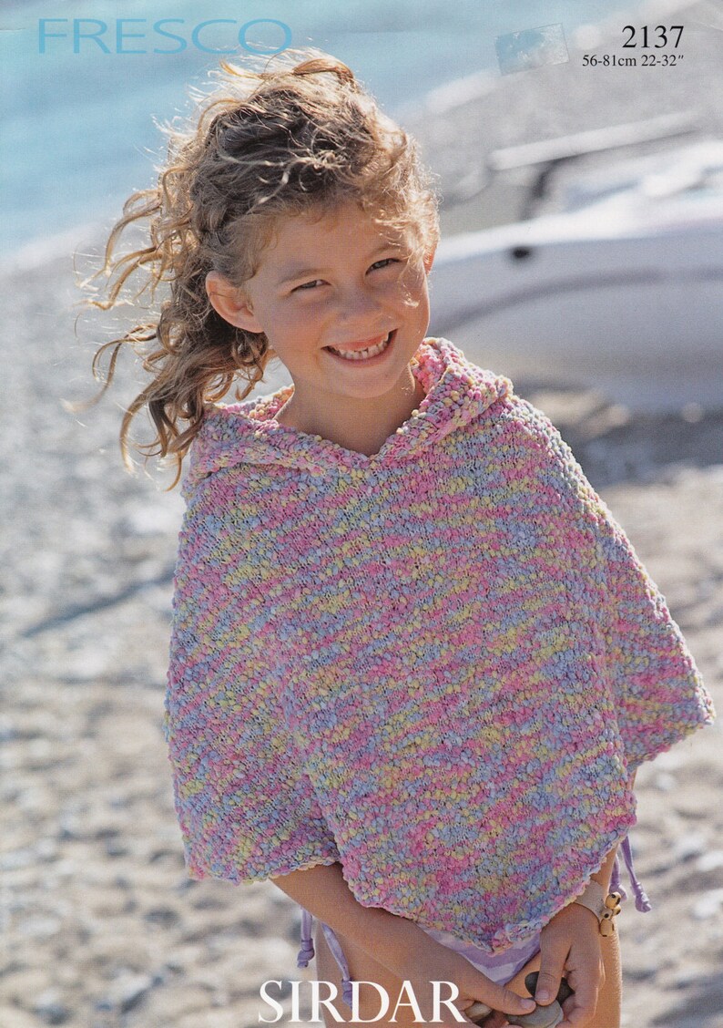 Girls Poncho w/Hood Knitting Pattern Sirdar Fresco Poncho Etsy