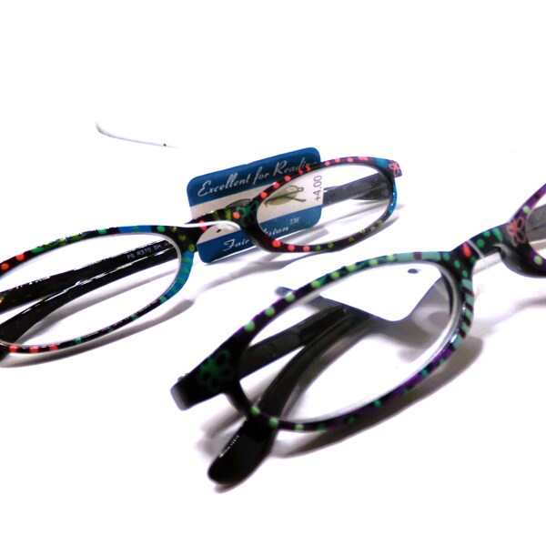 2 Readers Power +4.0 Lady Hand painted colors compact  READING GLASSES  Great for close up projects and Computer