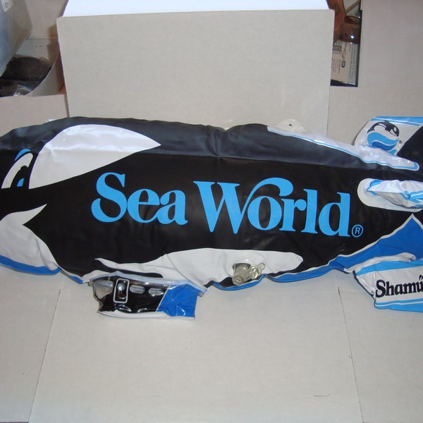 10 Vintage Sea World inflatable Shamu aprox 23 inch Circa 1980 new in bag Whale Orca collectable