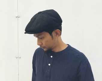 Newsboy Cap Black Solid Wool, Driver cap,  Father's Day Gift, Wool Newsboy Cap