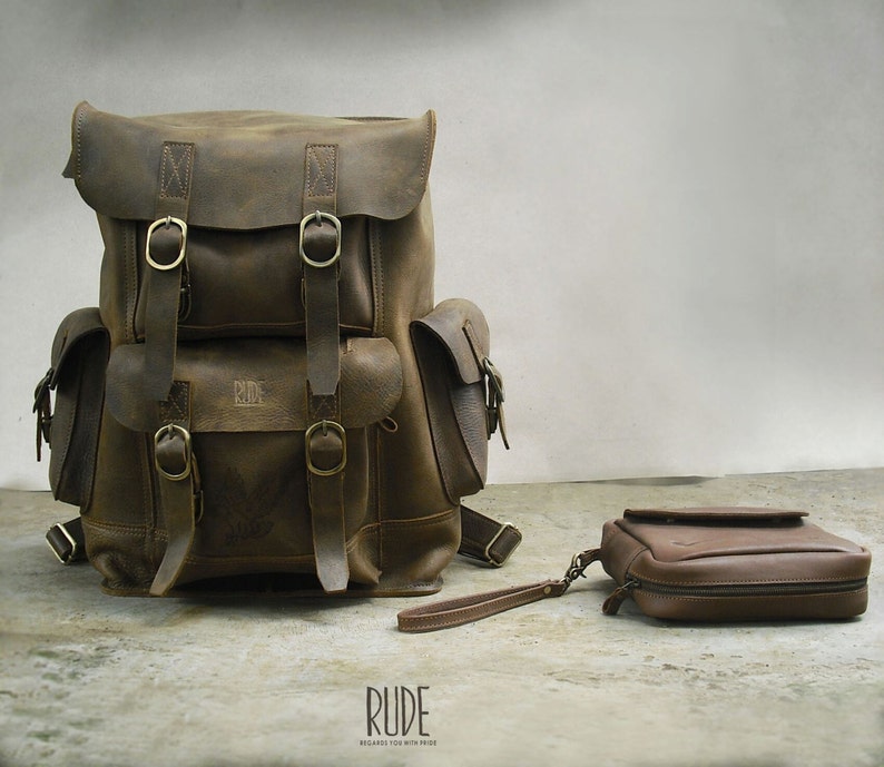 Vintage Leather Backpack, Rucksack, Personalized Men Leather Backpack, Hipster Backpack gifts for him her image 1