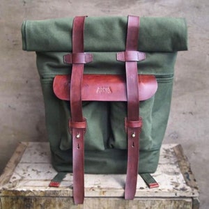 Waxed Canvas With Leather Backpacks Travel Bag Fashion Unisex