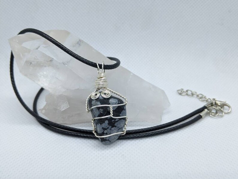 Snowflake Obsidian Crystal Necklace Wire Wrapped Stone Necklace Wire Wrapped Obsidian