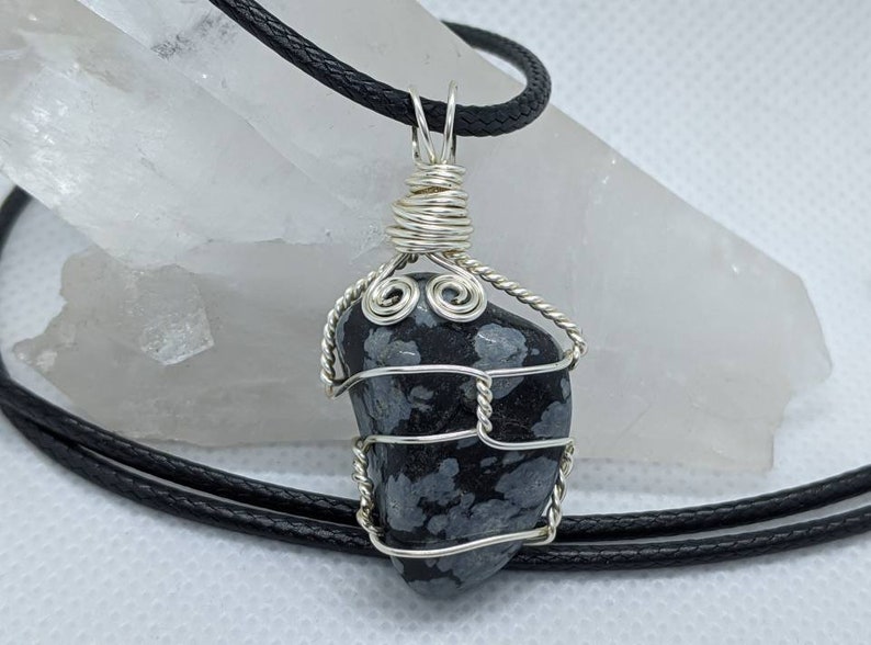 Snowflake Obsidian Crystal Necklace Wire Wrapped Stone Necklace Wire Wrapped Obsidian