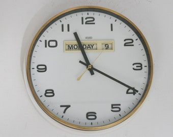 Vintage Clock, Metamec  Wall, Ivory, Day/date, 1970s