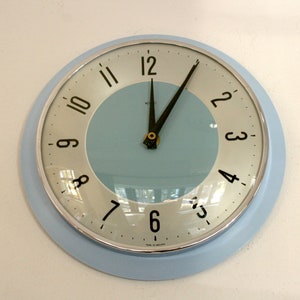 Metamec Sky Blue & Silver Wall Clock - vintage - 60s 70s