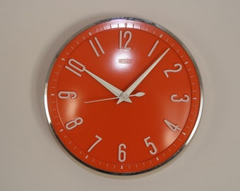 Vintage clock , Metamec Wall, orange, 1960s, 1970s, wall clock,