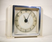 Sterling Art Deco Mantel Clock - vintage - White Bakelite - 1940s - Rare