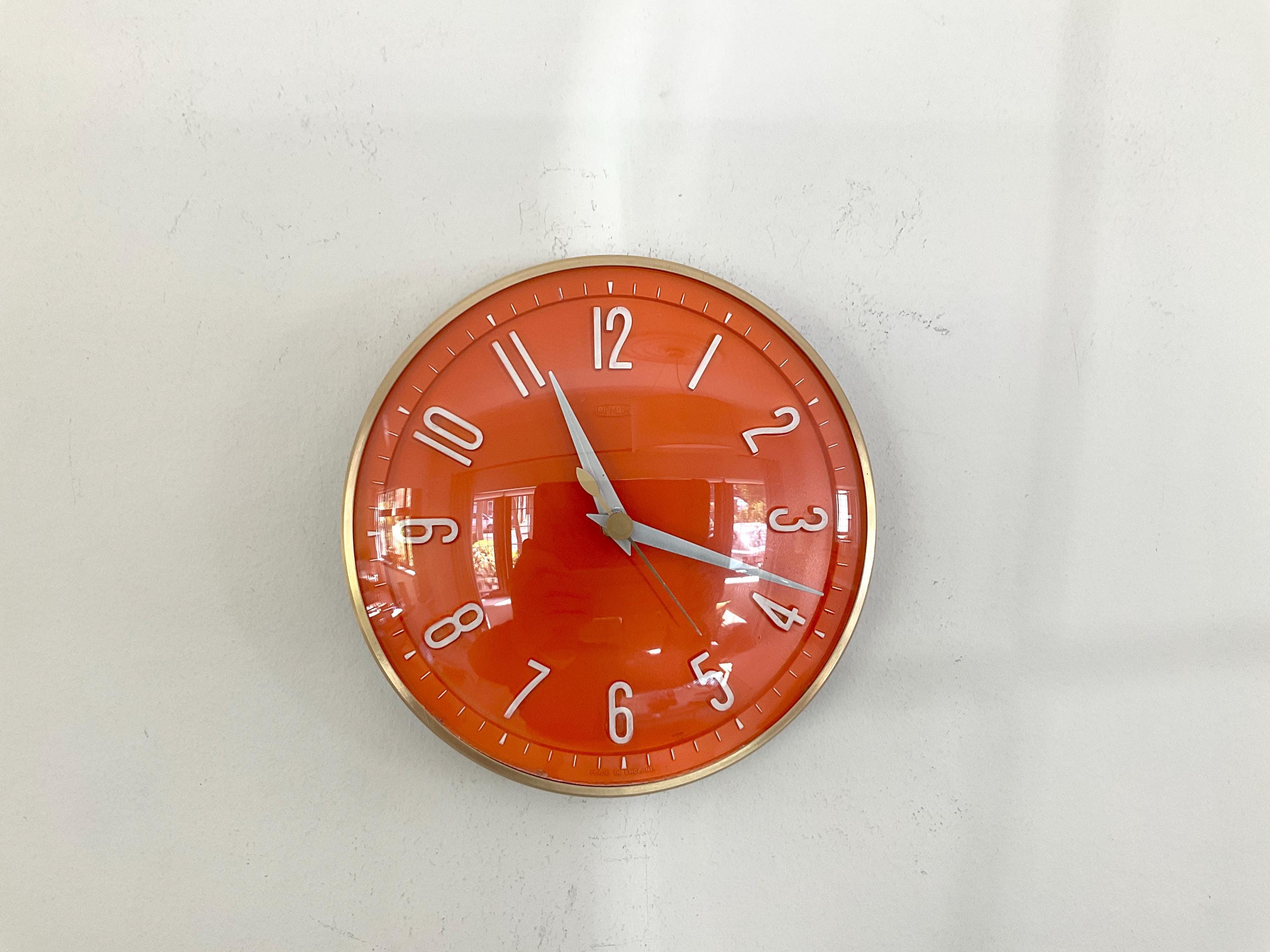 インテリア時計 Vintage 1960s mec Clock Vintage Clock, Metamec Wall, Orange, 1960s - Etsy