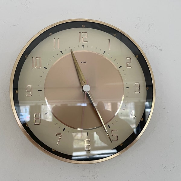 Vintage Clock, Metamec Wall, Rose Gold & Ivory, 1960s, 1970s