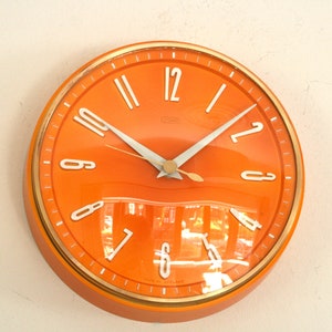 Orange Metamec Deep Case Wall Clock, vintage, 60s