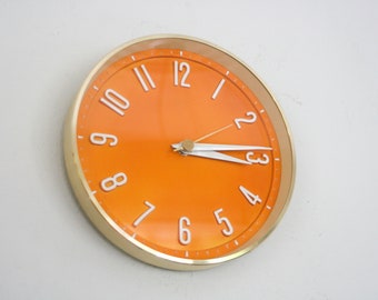 Vintage Clock, Metamec Wall, orange, 19660s, 1970s