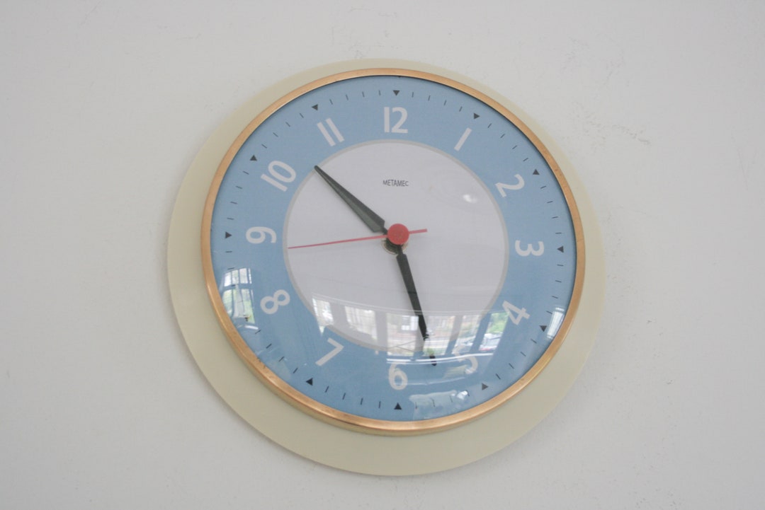 Metamec Blue and Silver Wall Clock 1960s Vintage Etsy