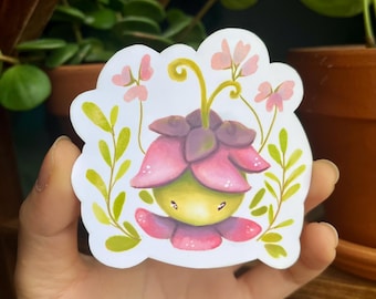 Twirling Petals Sticker (Weatherproof Matte) | Hand-drawn Whimsical Cottagecore Fantasy Plant Flower Art for Decor