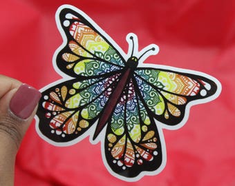 Butterfly Mandala Rainbow - Waterproof Laptop Sticker Bottle Decal