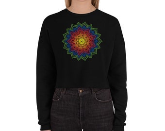 Colorful Mandala Cropped Sweater Rainbow Gradient Yoga Mandala Crop Sweatshirt