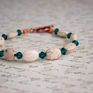 White Howlite and Teal Swarovski Bracelet