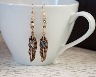 Gold Tone Feather Earrings