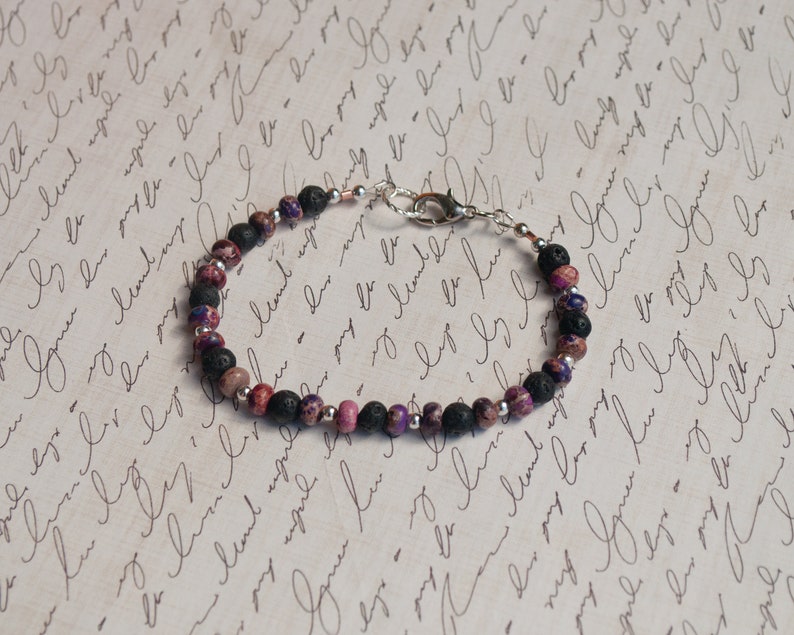 Black Lava Rock and Purple Jasper Beaded Bracelet