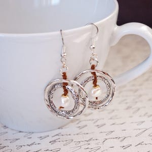 Silver Double Hoop with Pearl Drop Earrings