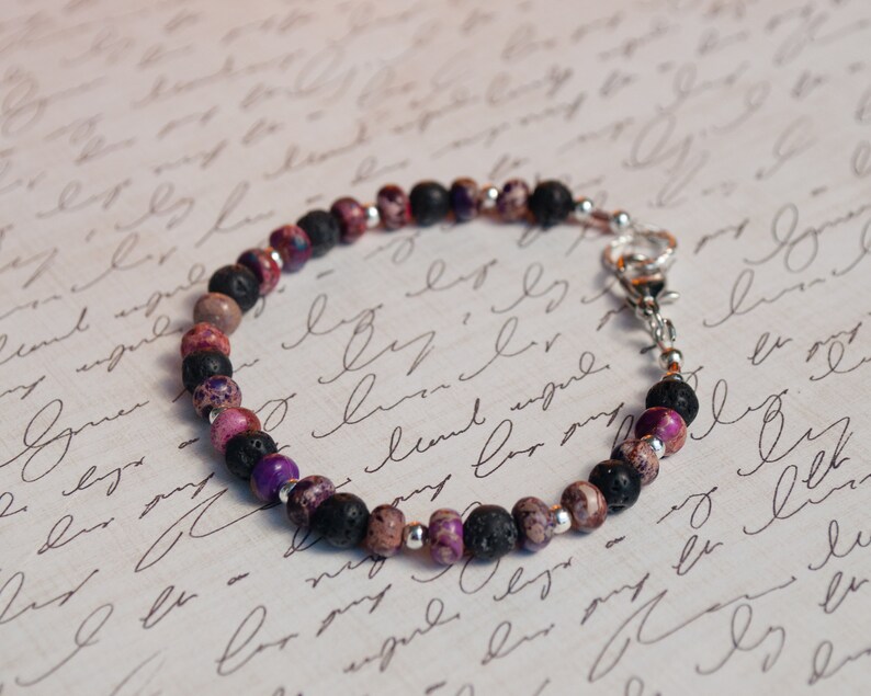 Black Lava Rock and Purple Jasper Beaded Bracelet