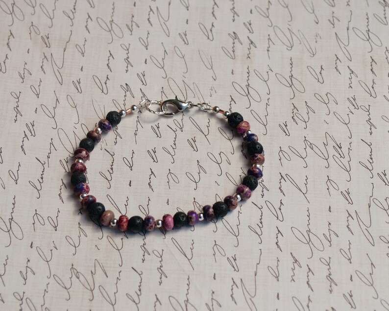 Black Lava Rock and Purple Jasper Beaded Bracelet