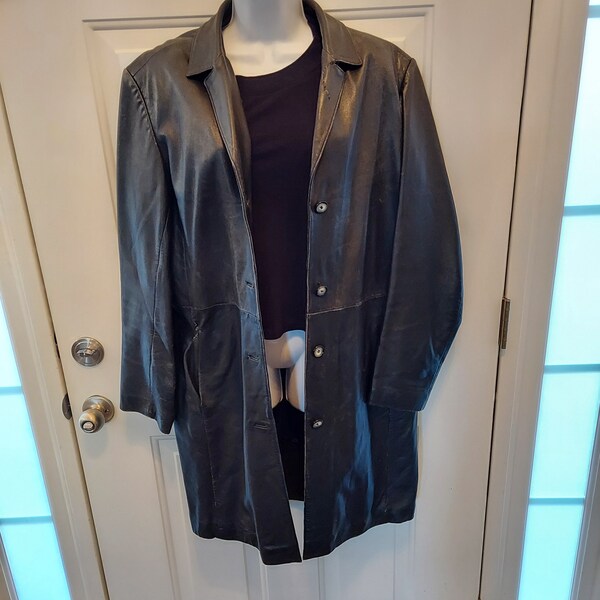 J.Jill Black Leather coat - 3/4 length, distressed look - Size L