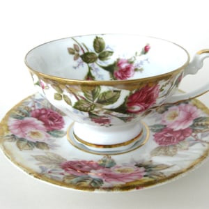 Vintage Shafford Tea cup and saucer, Porcelain Tea cup with  saucer (2 pieces),  Japan ceramic,  Finest Japan tea cup, Pink Rose fine china