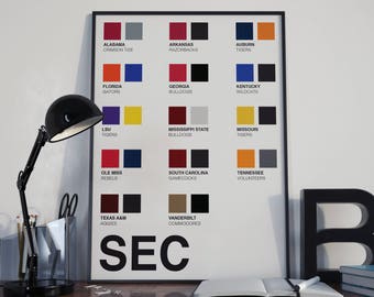 SEC Football - Official Team Pantone Colors - Minimalist Poster Series