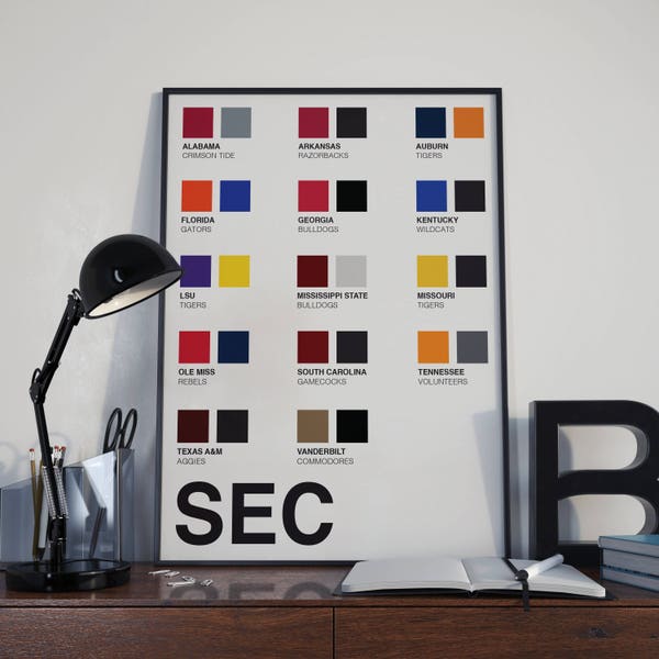 SEC Football - Official Team Pantone Colors - Minimalist Poster Series