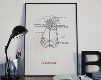Rocketdyne F-1 - Saturn V - Stage I - Diagram Minimalist Poster
