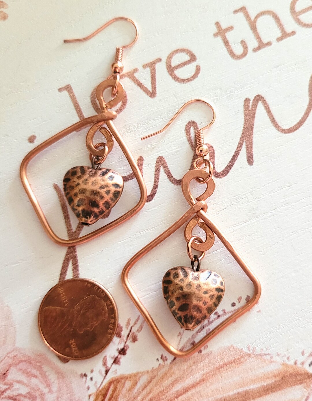 Copper Heart Earrings Hammered Copper Heart Charms Hammered Etsy