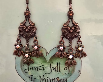 Vintage styled copper chandelier earrings